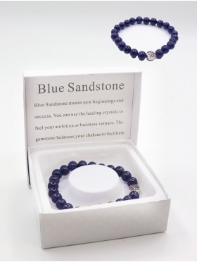 Blue Sandstone Blessing Bead Bracelets with Gift Box 